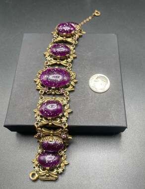 Vintage Purple Lucite Confetti 7 Link Bracelet Unsigned Selro or Style Copy READ